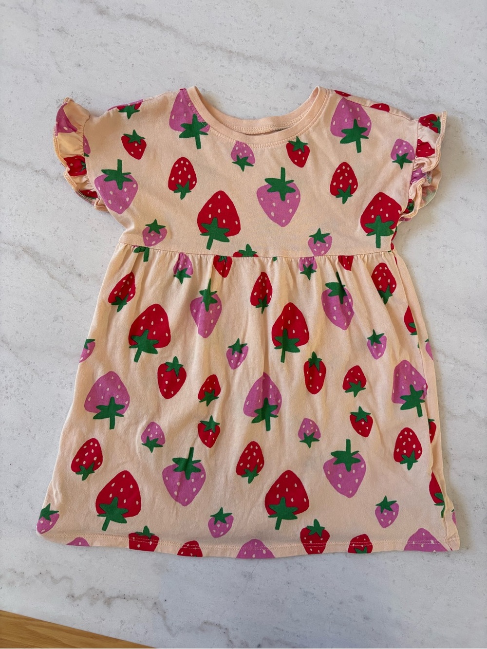 Old Navy Peach Dress with Red and Pink Strawberry Print